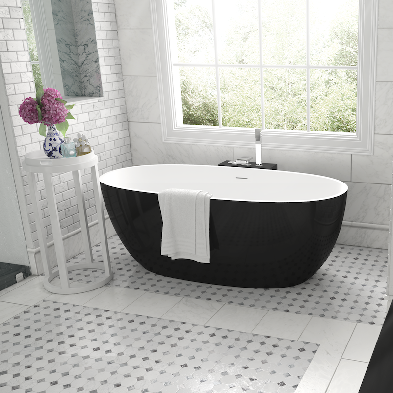Nantes Mini Freistehende Badewanne mit fester Oberfläche - Schwarz & Weiß - 150cm