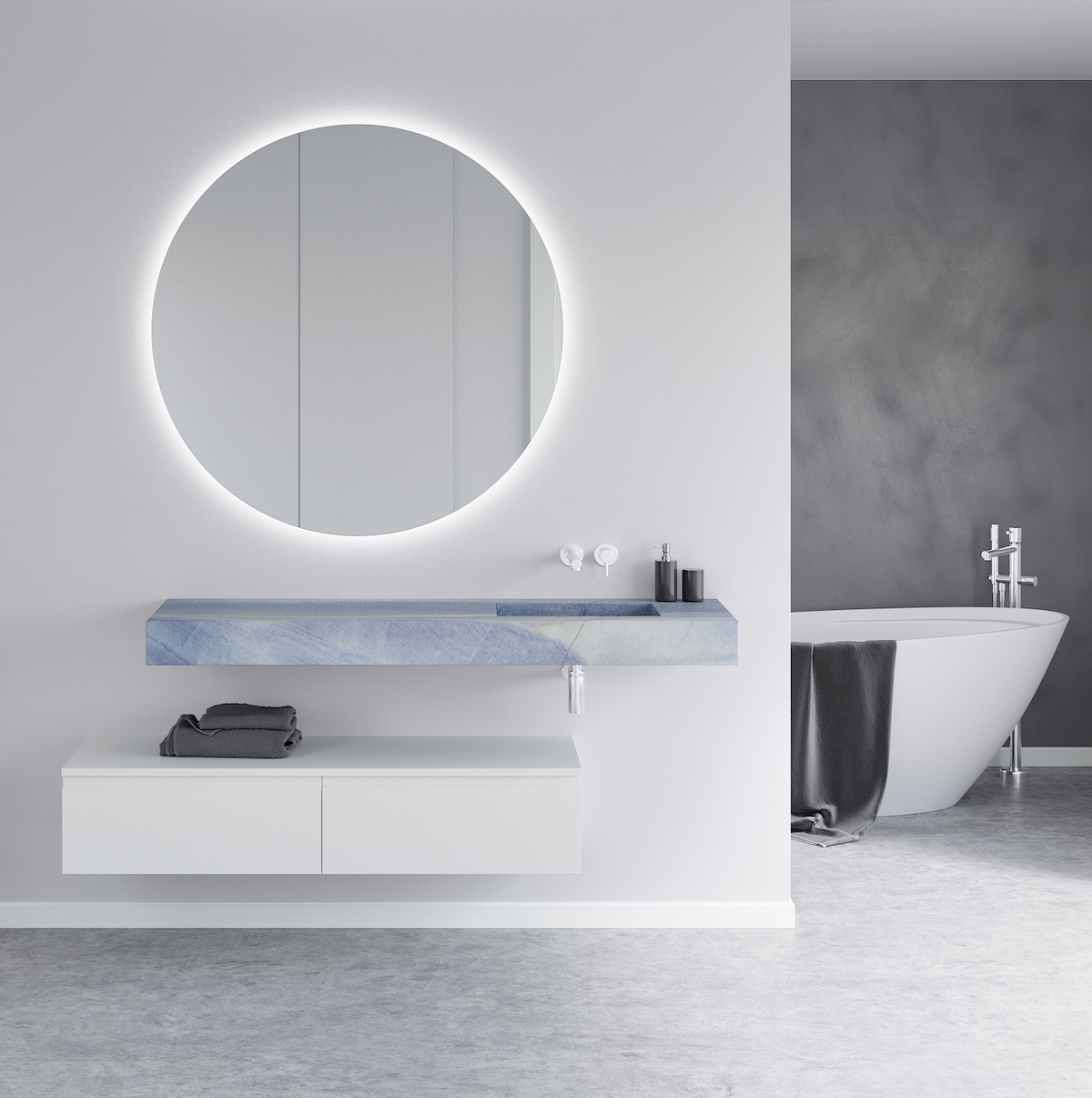 Riluxa Wall Mounted Washbasin in Blue Macauba Marble