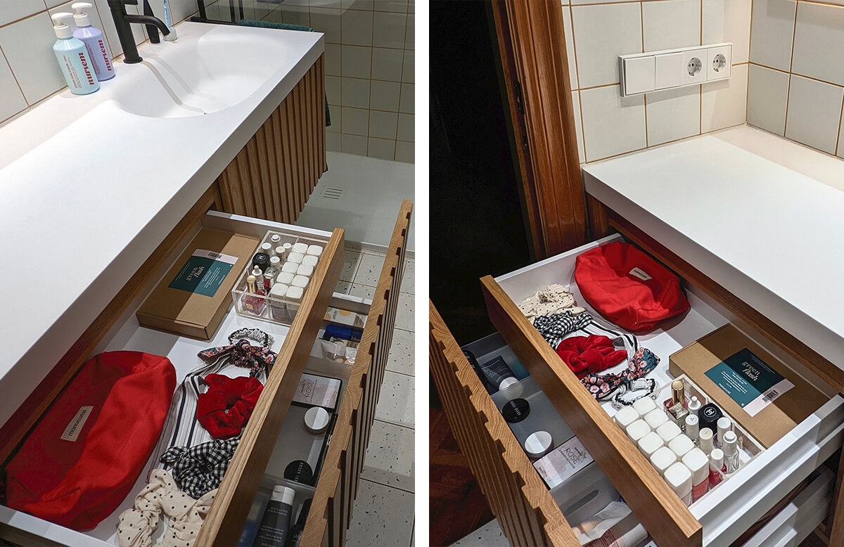Projet client Riluxa - tiroirs intérieurs d'un meuble sous-vasque Gaia sur mesure