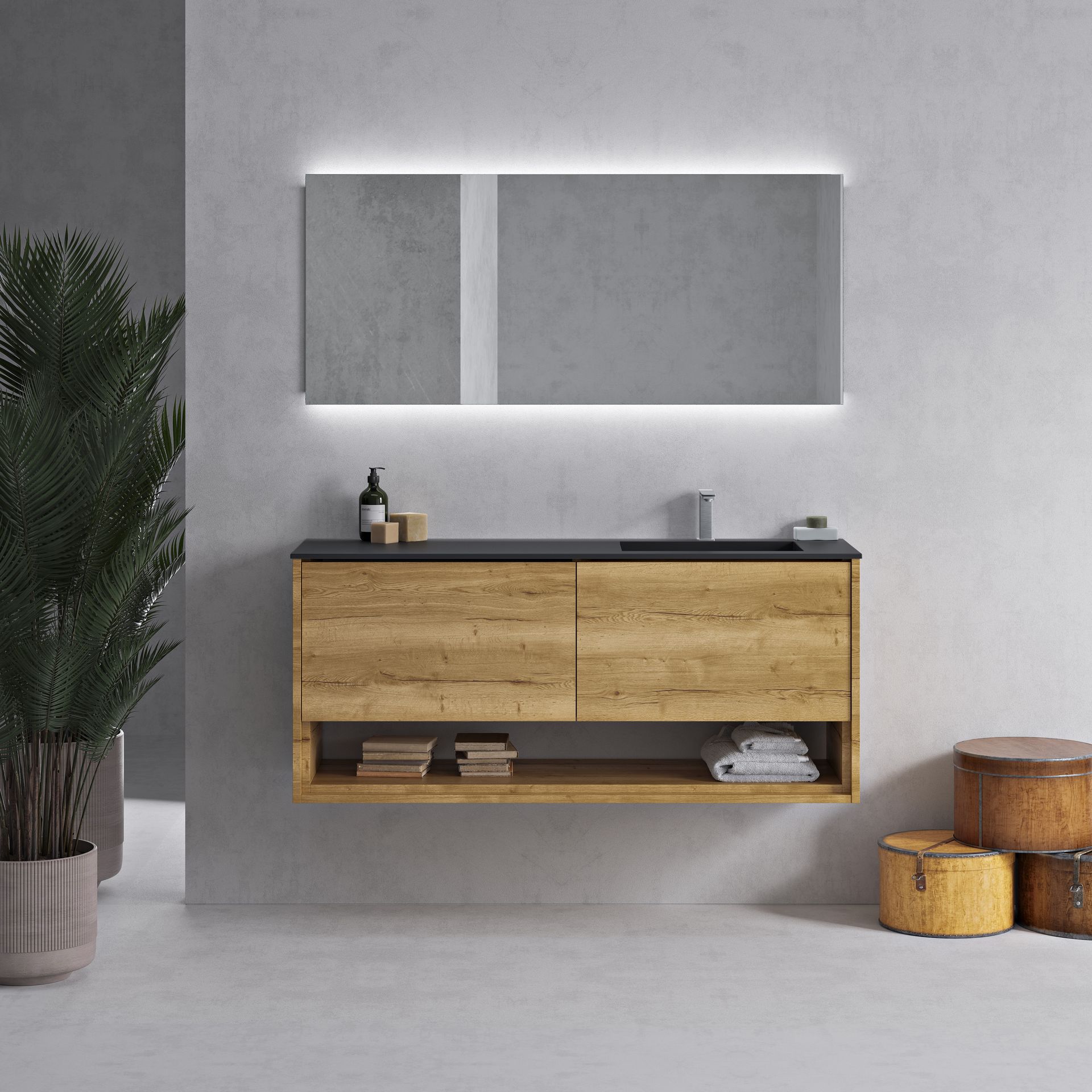 Tennessee Corian® Colour Basin + Athena Wood Solid Oak Vanity Unit - 2 drawers