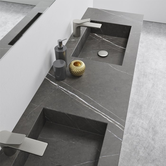 Grey Ara Marble Double Sink Washbasin