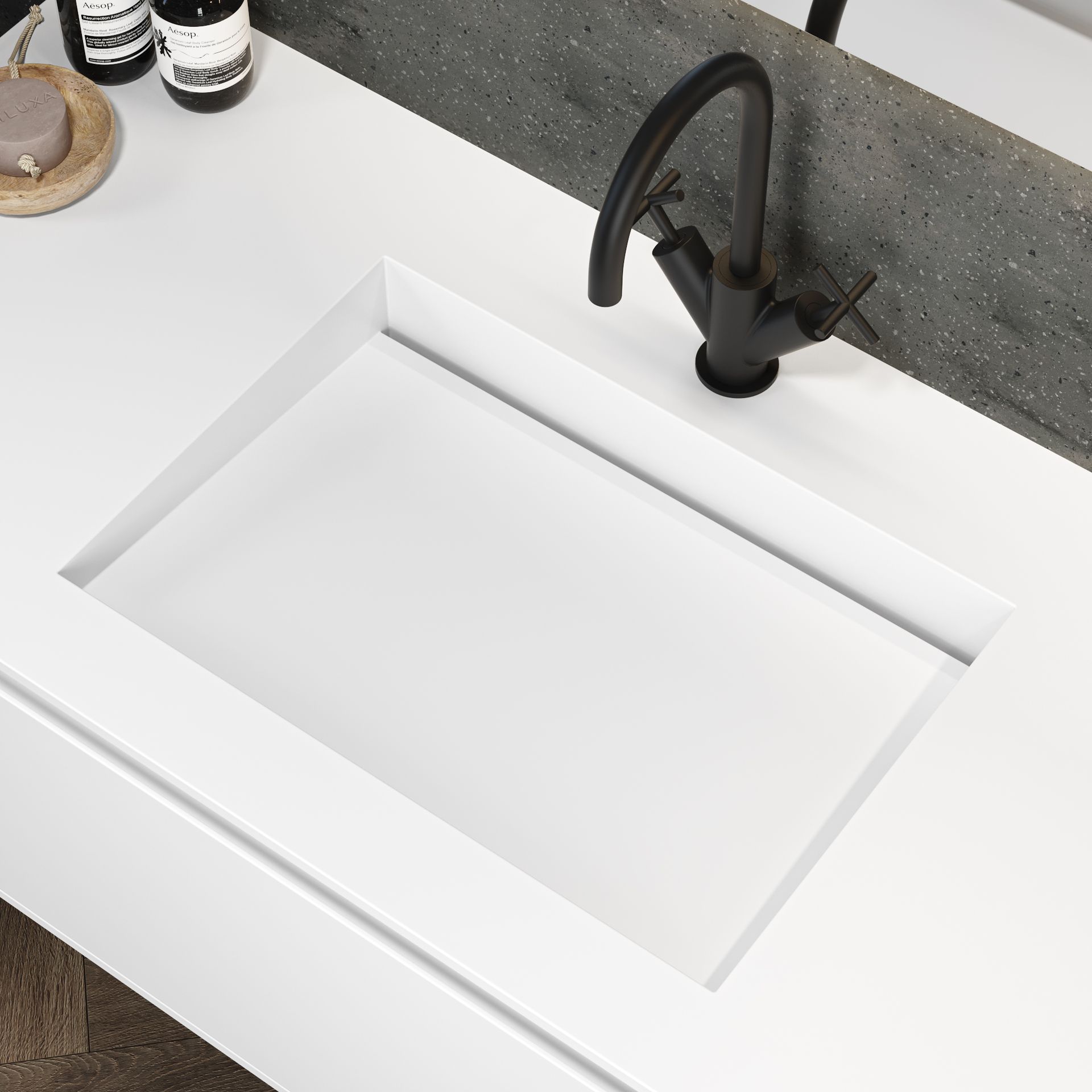 Sagitta Corian® Vanity Top Sagitta Basin Shape