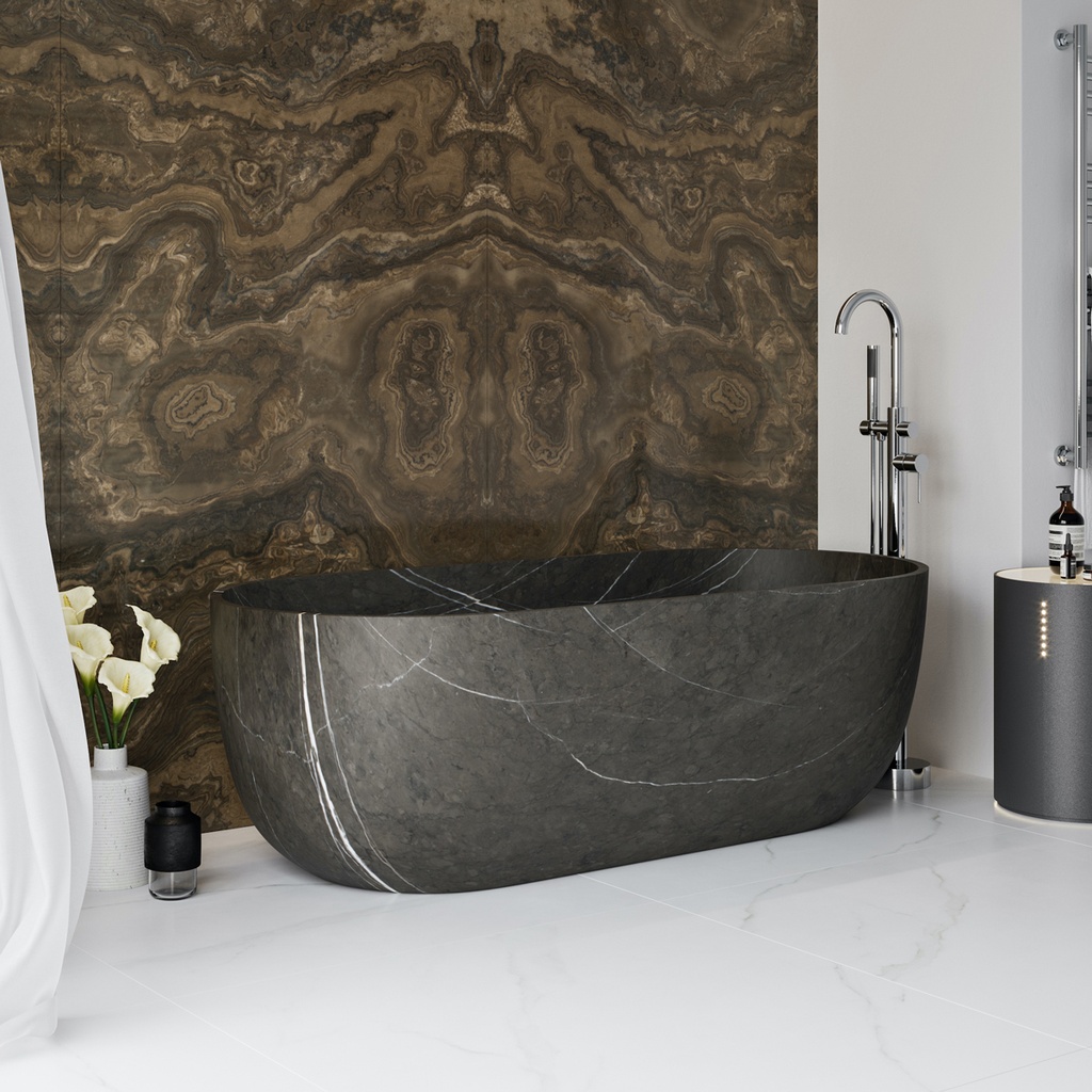 Zurich Freestanding Marble Bathtub Grey Pietra 170 grey ara Front