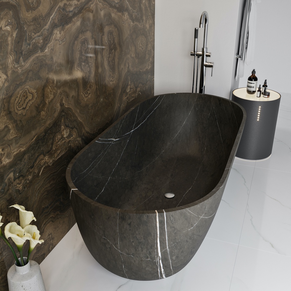 Zurich Freestanding Marble Bathtub Grey Pietra 170 grey ara Side