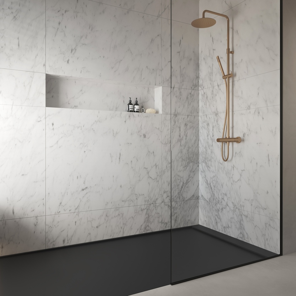 Sagitta Corian Made to measure Shower Tray mtm Deep Nocturne Side