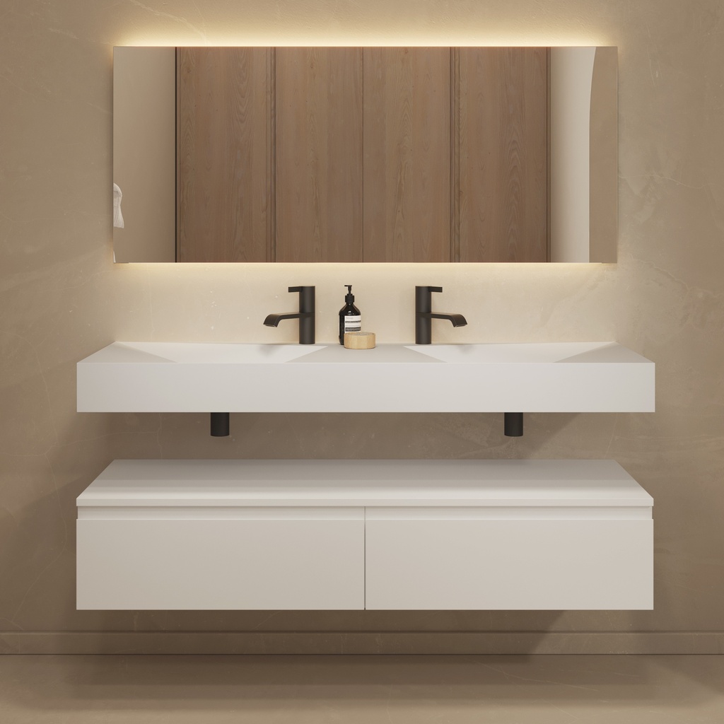 Linaria Wall-Mounted Double Washbasin 140 White Front