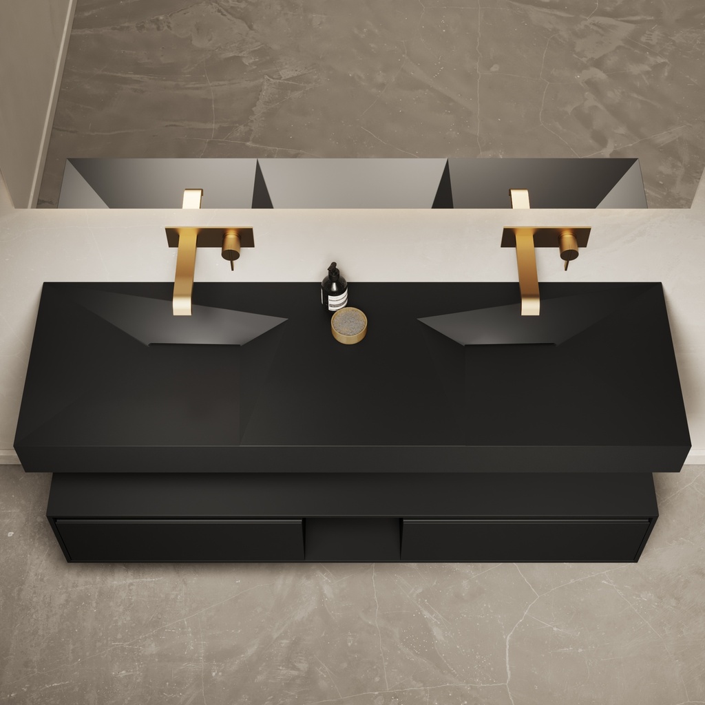Linaria Wall-Mounted Double Washbasin 150 Black Top