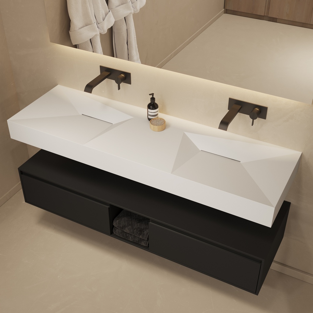 Linaria Wall-Mounted Double Washbasin 150 White Side