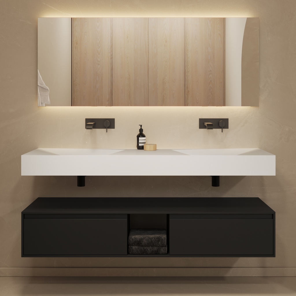 Linaria Wall-Mounted Double Washbasin 150 White Front