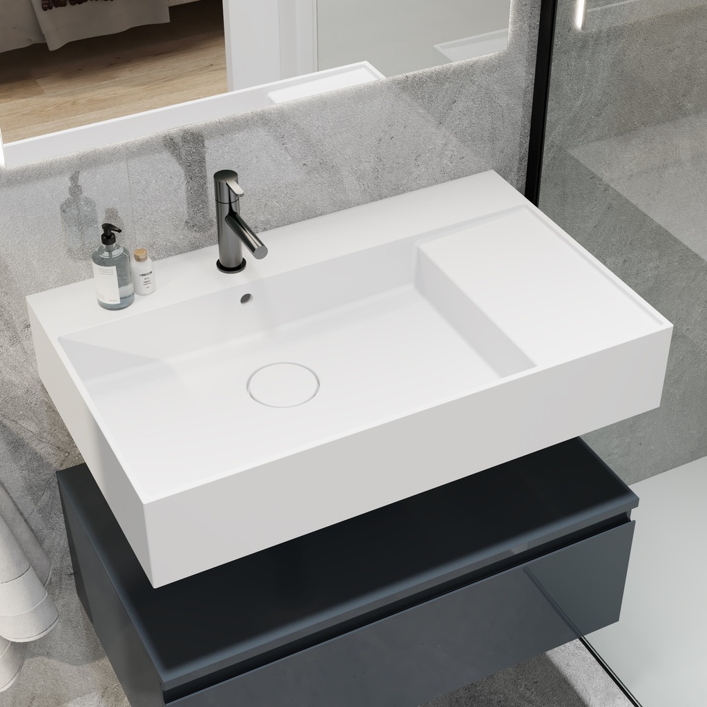 Auriga Corian® Design Wall-Mounted Washbasin - 80cm Left Side
