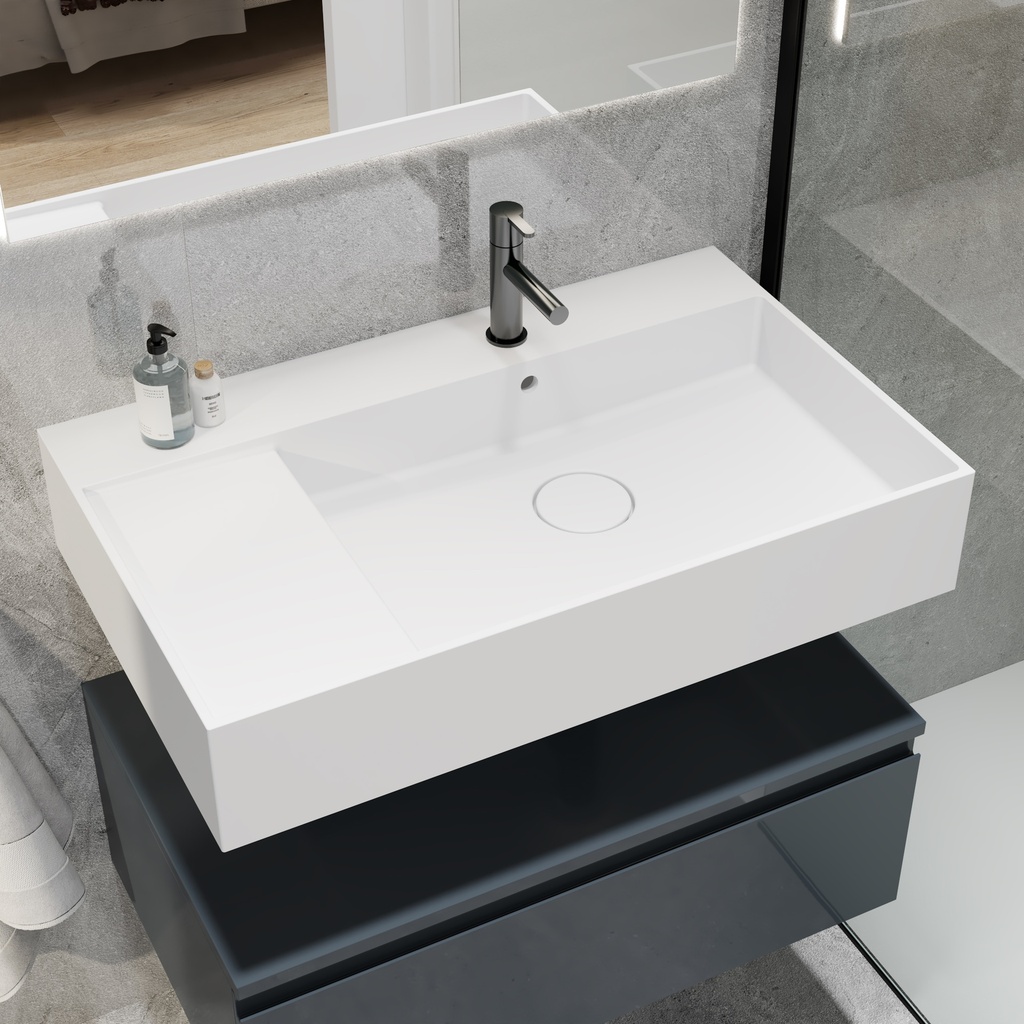 Auriga Corian® Design Wall-Mounted Washbasin - 80cm Right Side