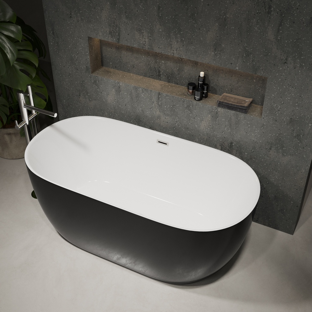 Wezen Freestanding Bathtub 150 Black White Gloss Side