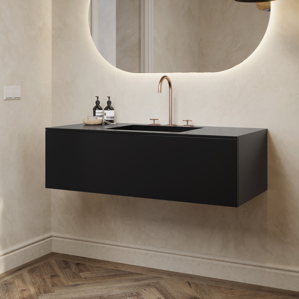 Gaia Corian® Vanity Unit with Corian® Basin | 1 Drawer · Deep Nocturne Side View