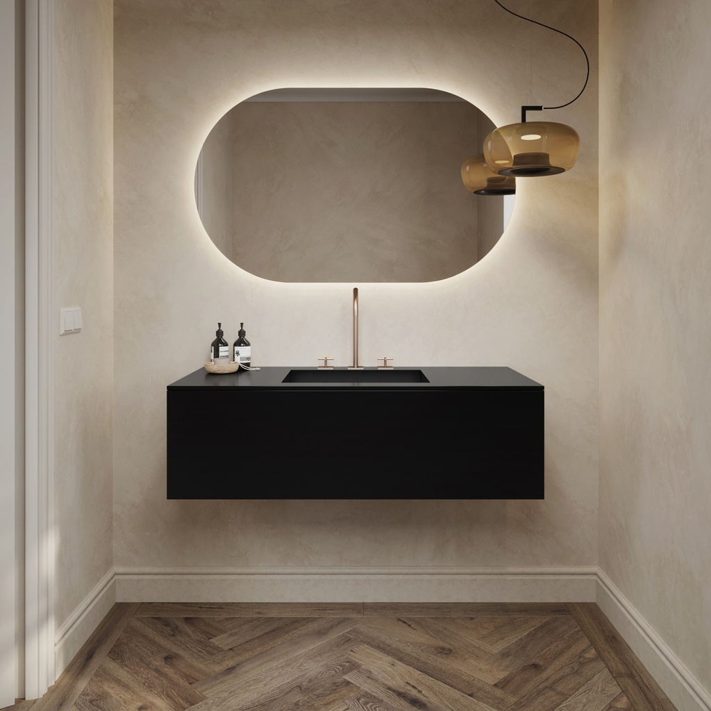 Gaia Corian® Vanity Unit with Corian® Basin | 1 Drawer · Deep Nocturne  Front View