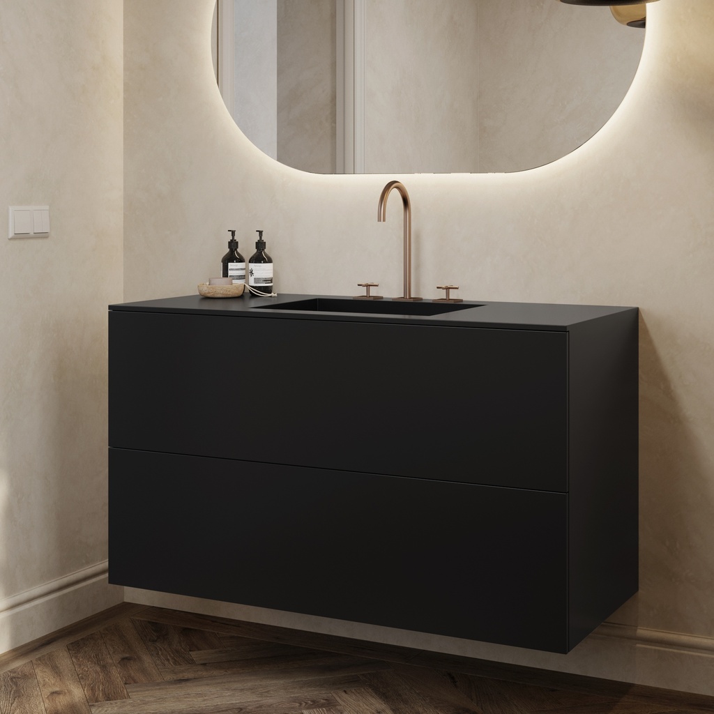 Gaia Corian® Vanity Unit with Corian® Basin | 2 Stacked Drawers · Deep Nocturne Side View