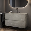 Gaia Corian® Edge Vanity Unit with Corian® Basin | 2 Stacked Drawers · Ash Aggregate Standard Side View
