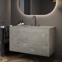 Gaia Corian® Edge Vanity Unit with Corian® Basin | 2 Stacked Drawers · Ash Aggregate Push Side View