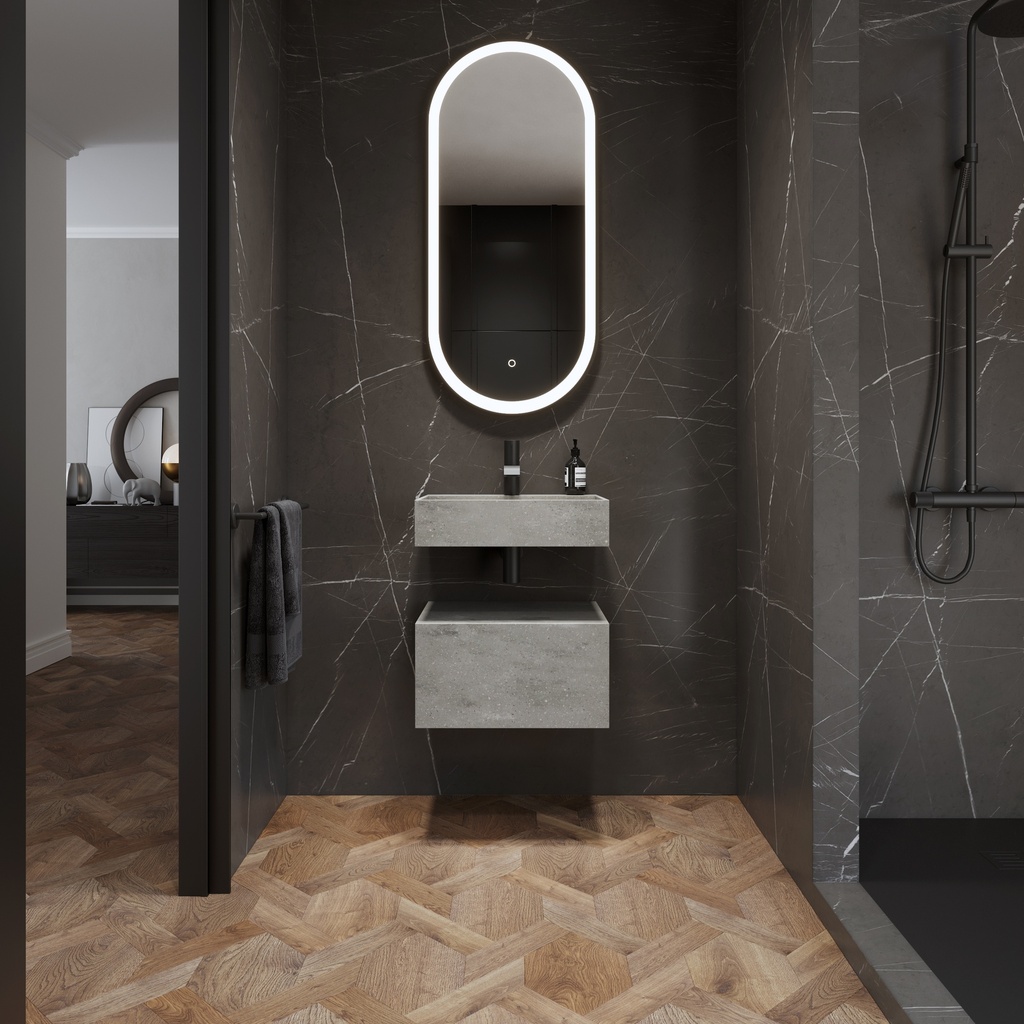 Gaia Corian® Bathroom Cabinet | 1 Drawer · Mini Ash Aggregate Overview