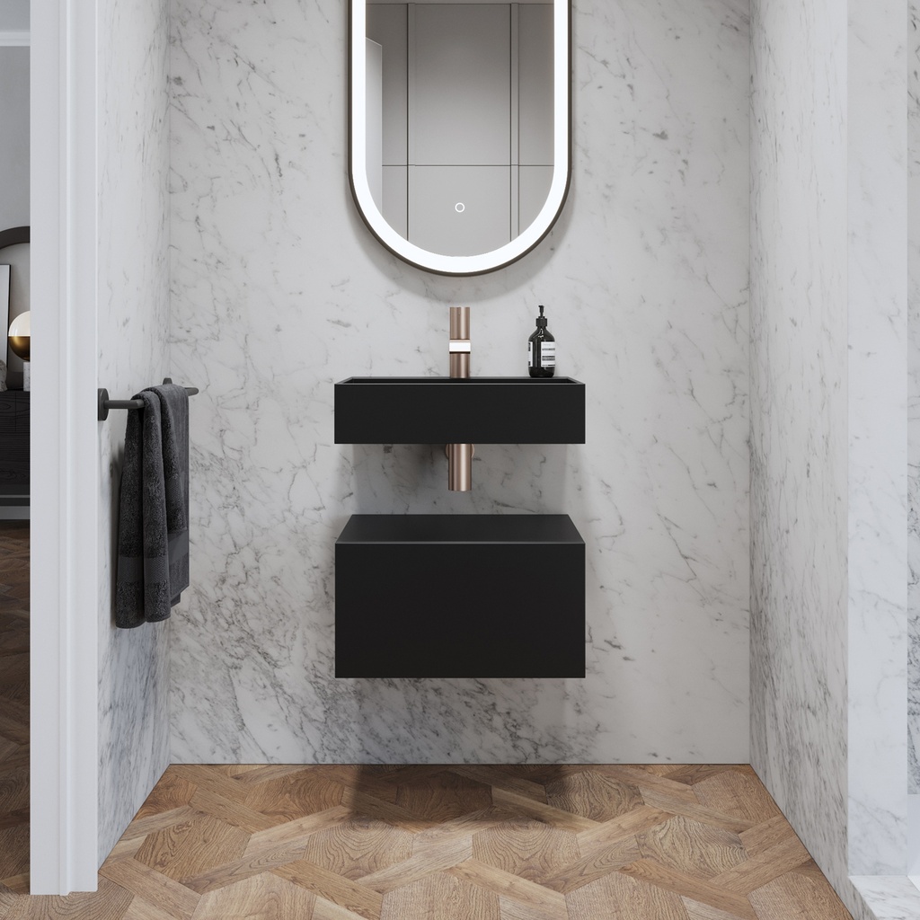 Gaia Corian® Bathroom Cabinet | 1 Drawer · Mini Deep Nocturne Front View