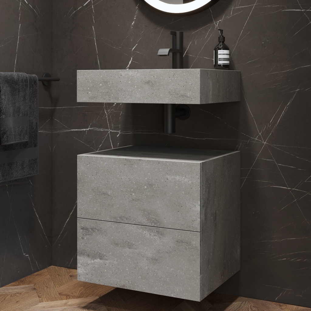 Gaia Corian® Bathroom Cabinet | 2 Stacked Drawers · Mini Ash Aggregate Side View