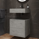 Gaia Corian® Edge Bathroom Cabinet | 2 Stacked Drawers · Mini Ash Aggregate Push Side View