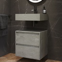 Gaia Corian® Edge Bathroom Cabinet | 2 Stacked Drawers · Mini Ash Aggregate Slanted Side View