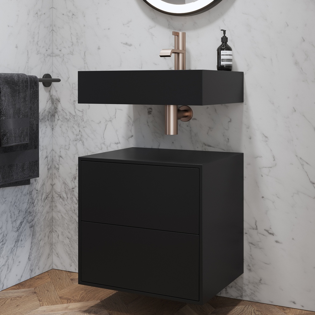 Gaia Corian® Edge Bathroom Cabinet | 2 Stacked Drawers · Mini Deep Nocturne Push Side View