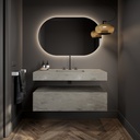 Gaia Corian® Edge Bathroom Cabinet | 1 Drawer · Ash Aggregate Push Front View
