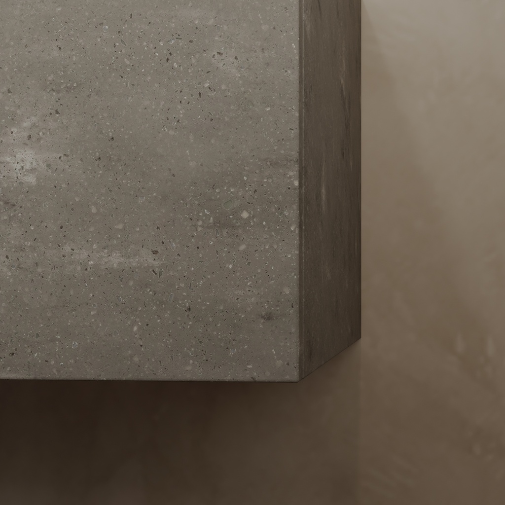 Gaia Corian® Vanity Unit with Corian® Basin | 2 Aligned Drawers · Luxe Size Cabinet Detail Ash Aggregate