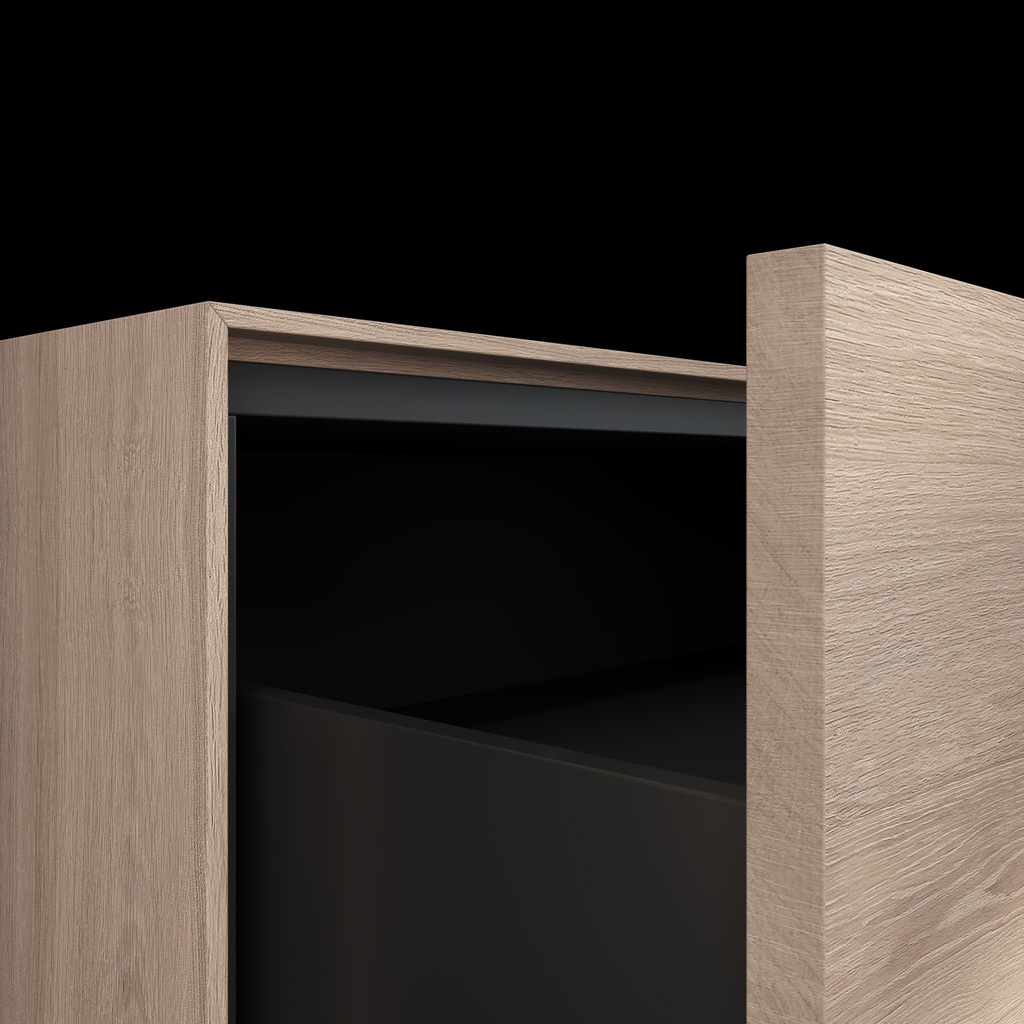 Gaia Wood Edge Vanity Unit with Corian® Basin | 3 Aligned Drawers · Luxe Size Handle Detail Light Push