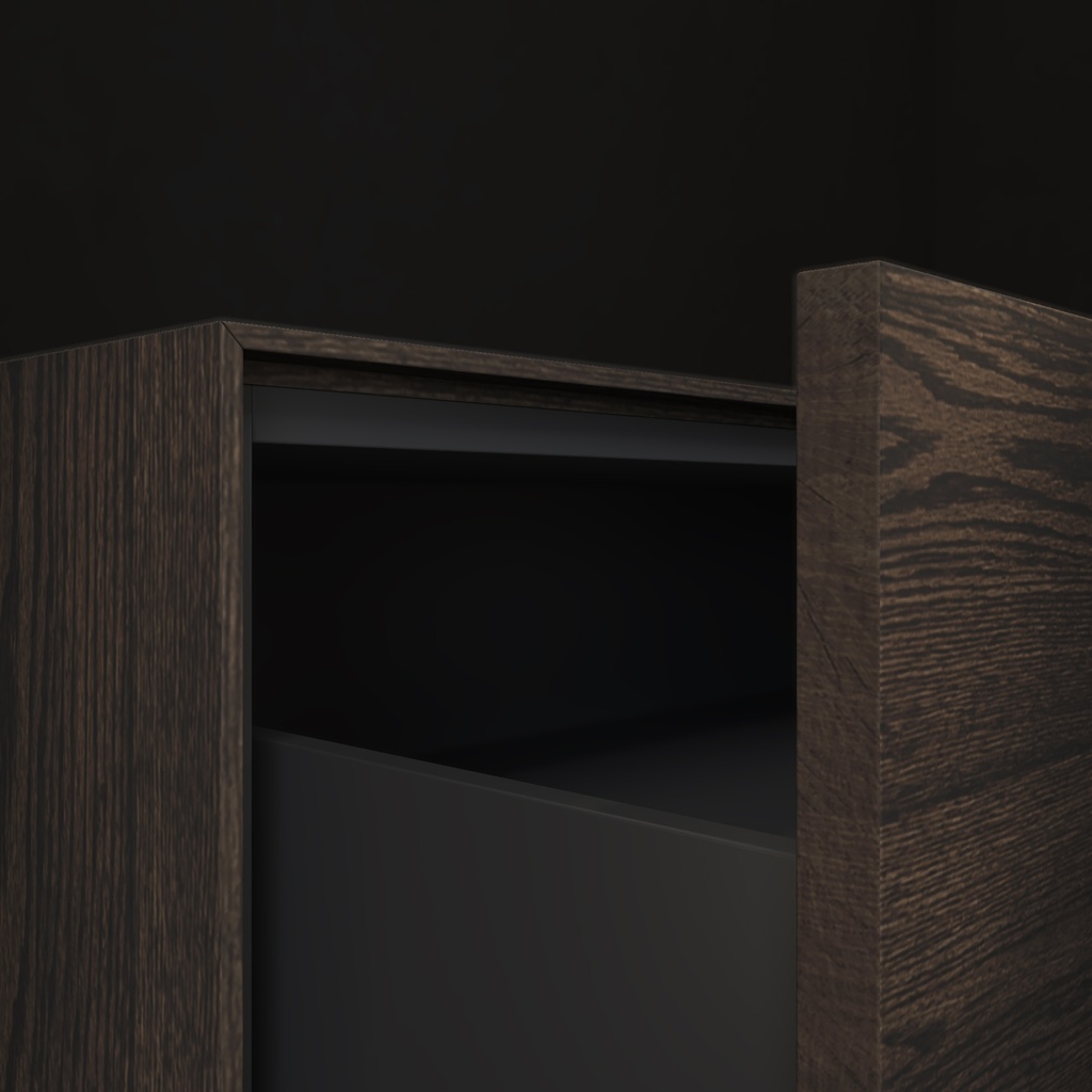 Gaia Wood Vanity Unit with Corian® Basin | 2 Aligned Drawers | Luxe Size Handle Detail Dark Push