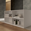 Aquila Bespoke Back-to-Wall Bath in Corian® with Built-in Shelving Detail