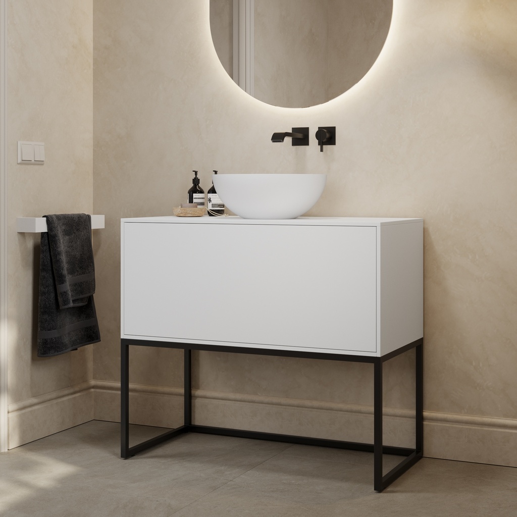 Gaia Classic Edge Freestanding Vanity Cabinet | 1 Drawer White Push Side