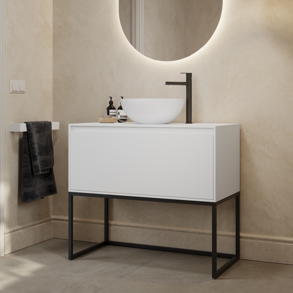 Gaia Classic Edge Freestanding Vanity Cabinet | 1 Drawer White Std Drawer Side