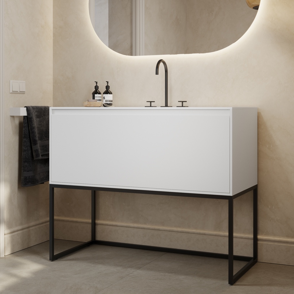 Gaia Classic Edge Freestanding Vanity Unit with Corian® Basin | 1 Drawer White Std Drawer Side View