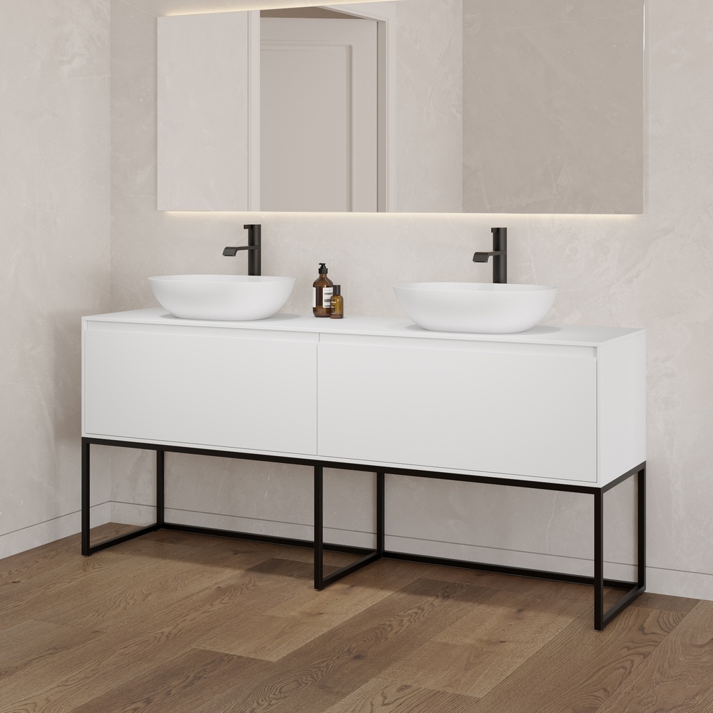 Gaia Classic Edge Freestanding Vanity Unit with Corian® Basin | 2 Aligned  Drawers White Std Drawer Side View