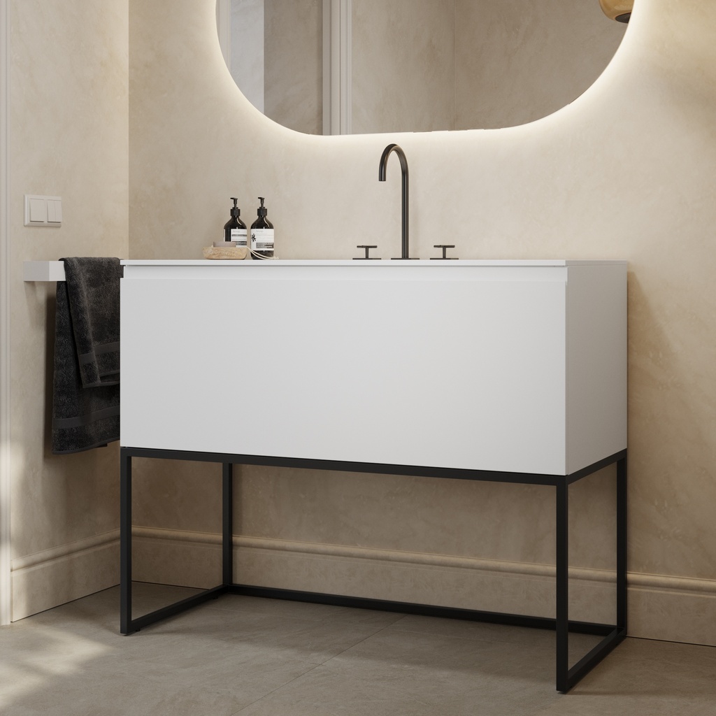 Gaia Classic Freestanding Vanity Unit with Corian® Basin | 1 Drawer White Std Drawer Side View