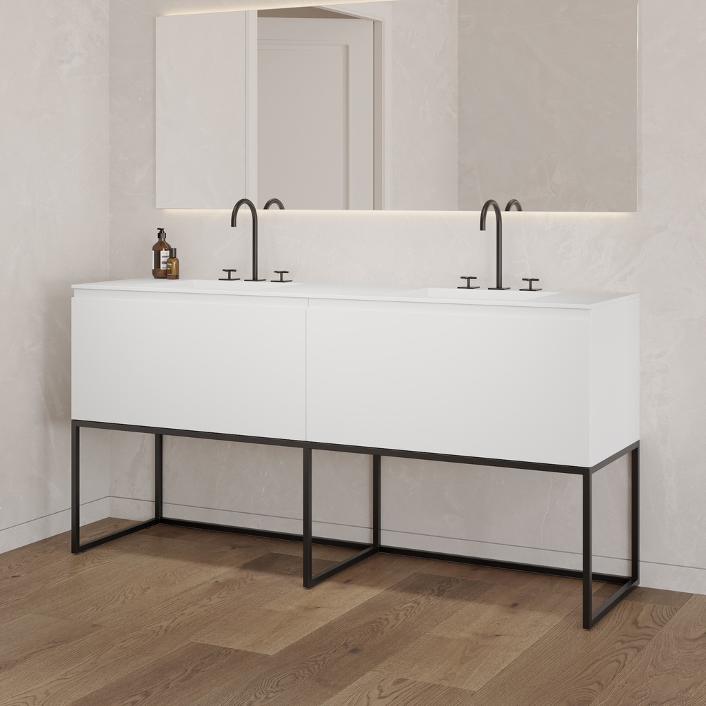 Gaia Classic Freestanding Vanity Unit with Corian® Basin | 2 Aligned  Drawers White Std Drawer Side View