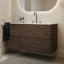 Gaia Wood Vanity Unit with Corian Basin 2 Stacked Drawers Dark Std handle Side View