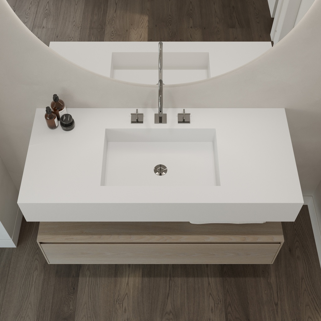 Elegance Silestone Single Wall-Hung Washbasin Iconic White Top View
