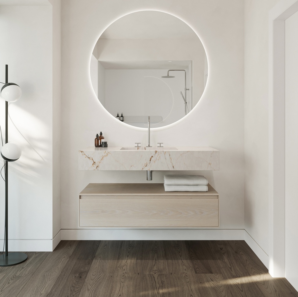 Elegance Silestone Single Wall-Hung Washbasin Versailles Ivory Front View