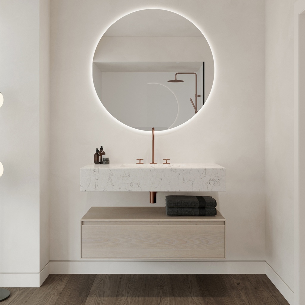 Simplicity Silestone Single Wall-Hung Washbasin White Arabesque Front View