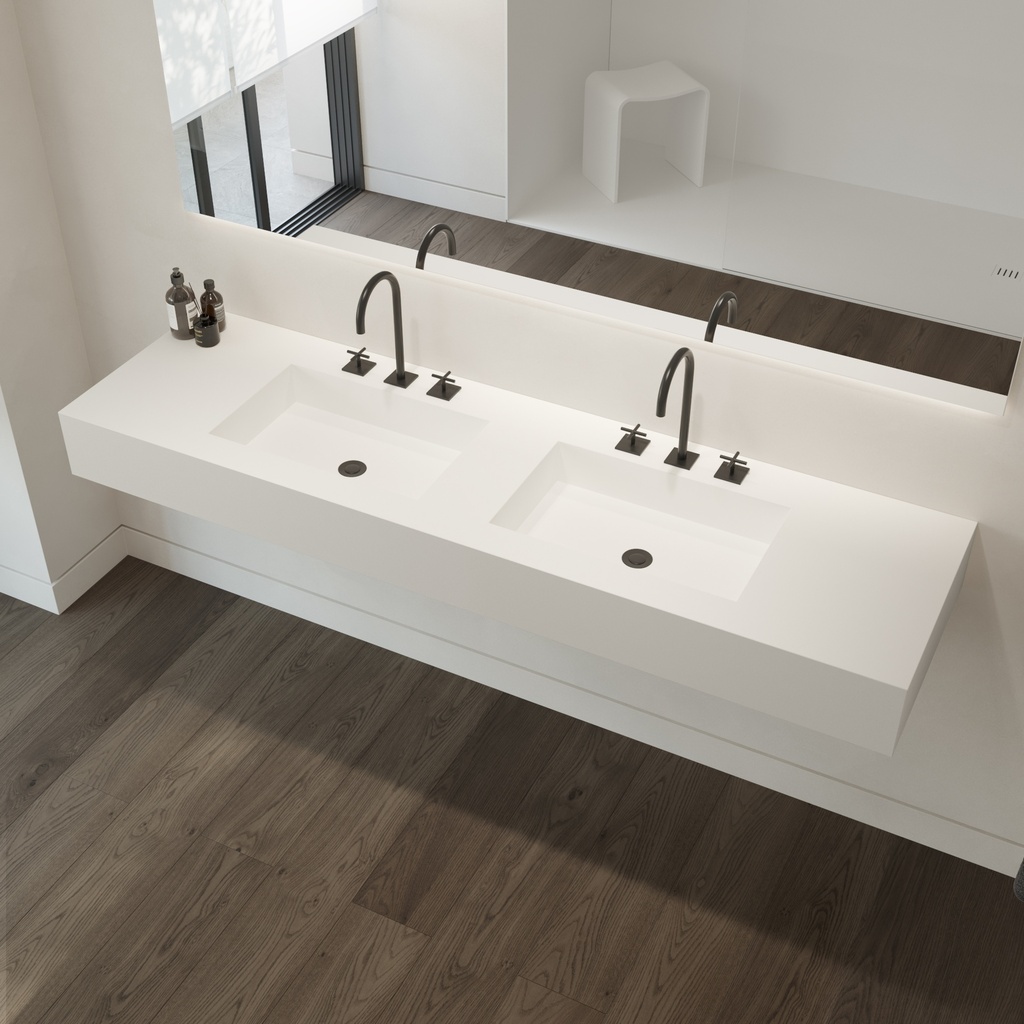 Elegance Silestone Double Wall-Hung Washbasin Iconic White Side View
