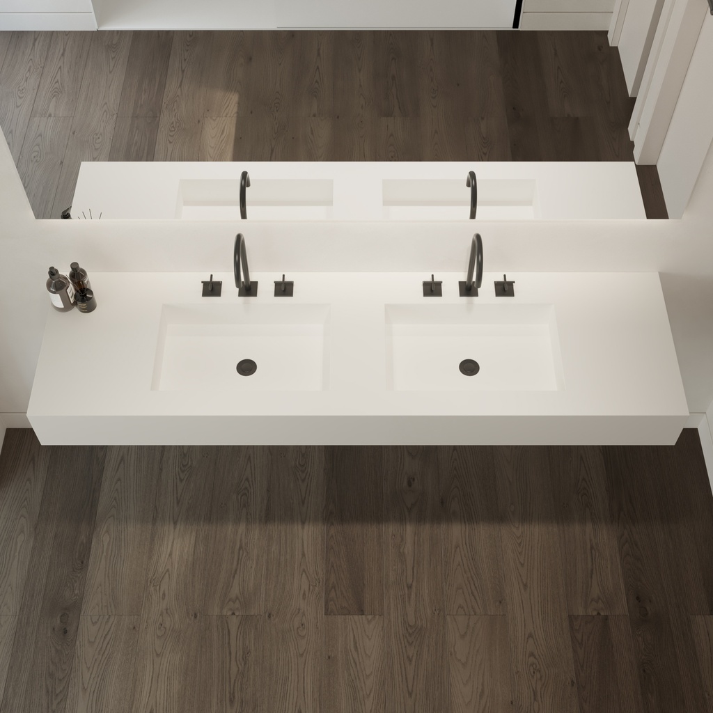 Elegance Silestone Double Wall-Hung Washbasin Iconic White Top View