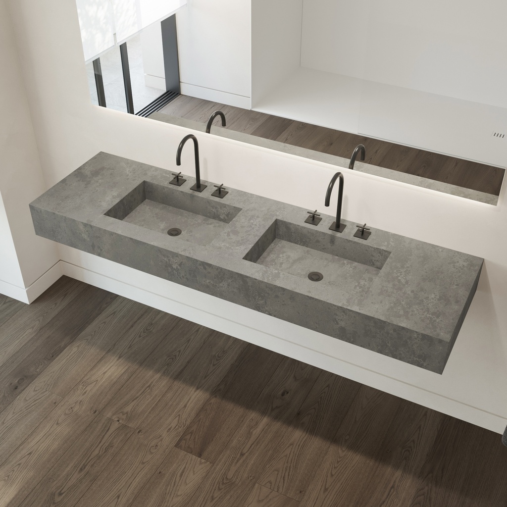 Elegance Silestone Double Wall-Hung Washbasin Seaport Side View