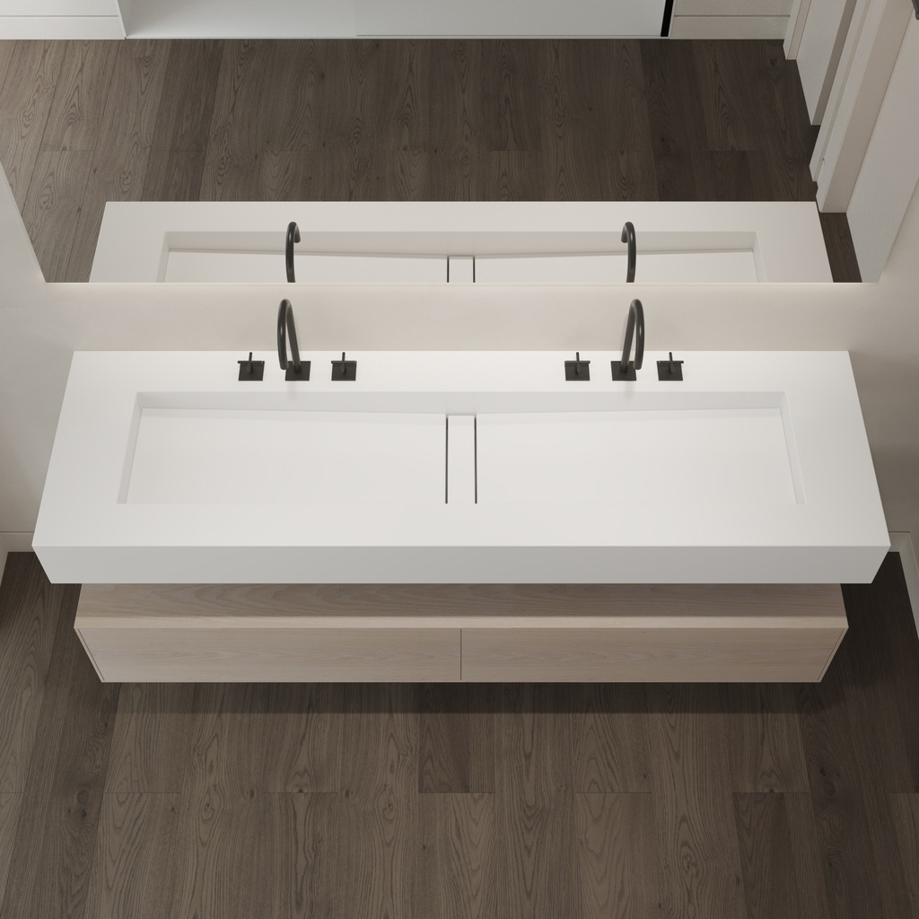 Reflection Silestone Double Wall-Hung Washbasin Iconic White Top View