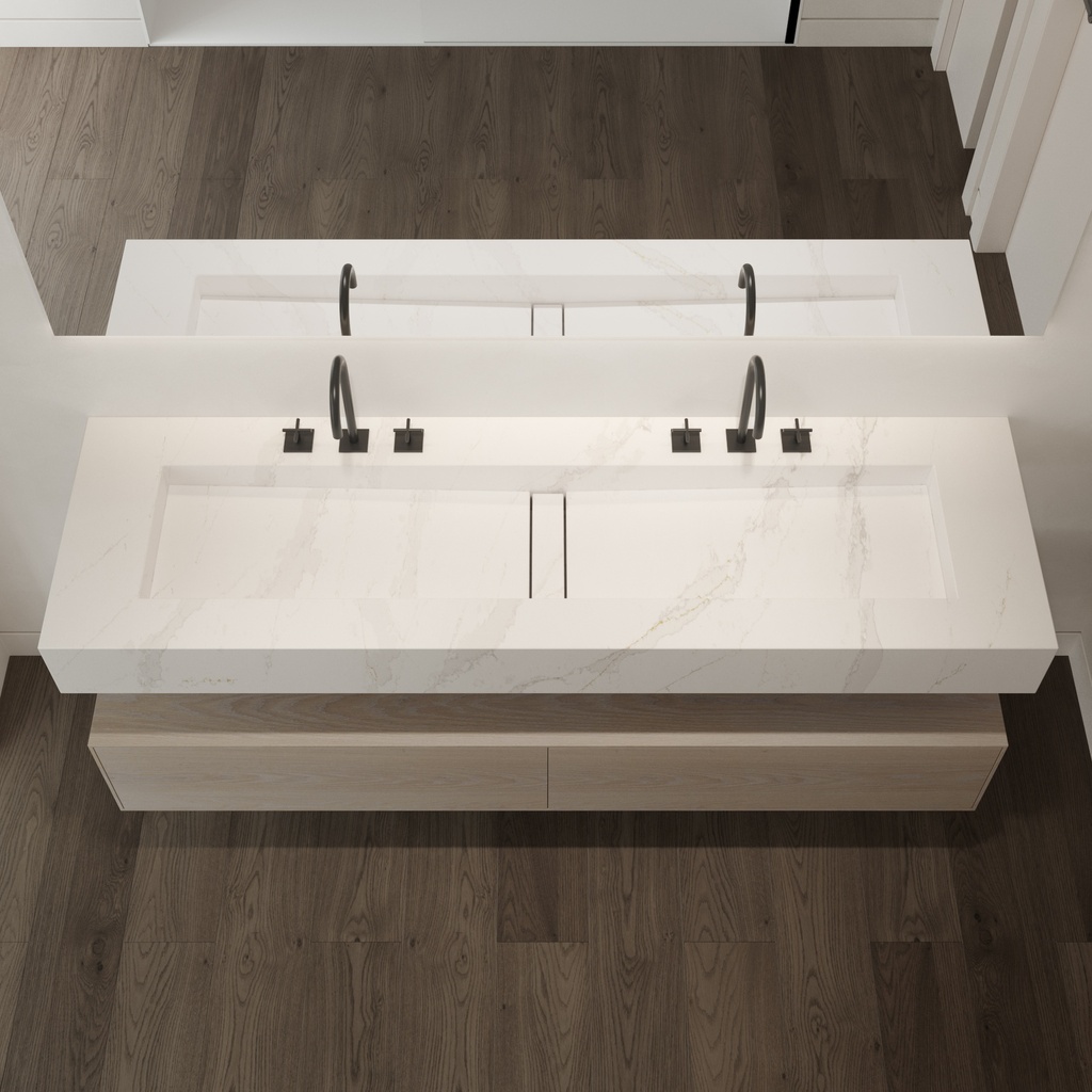 Reflection Silestone Double Wall-Hung Washbasin Et Calacatta Gold Top View