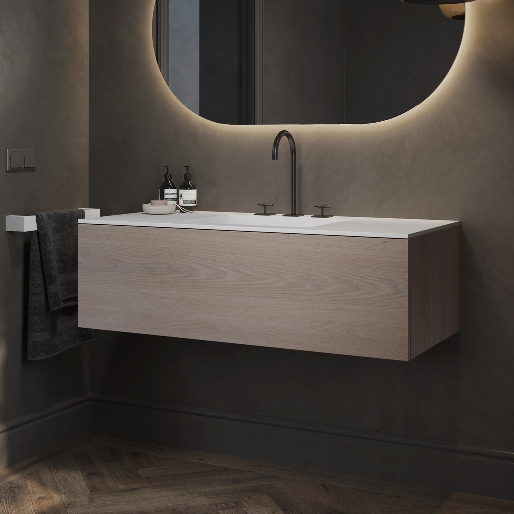 Gaia Wood Vanity Unit with Corian Basin 1 Drawer Light Push Side View