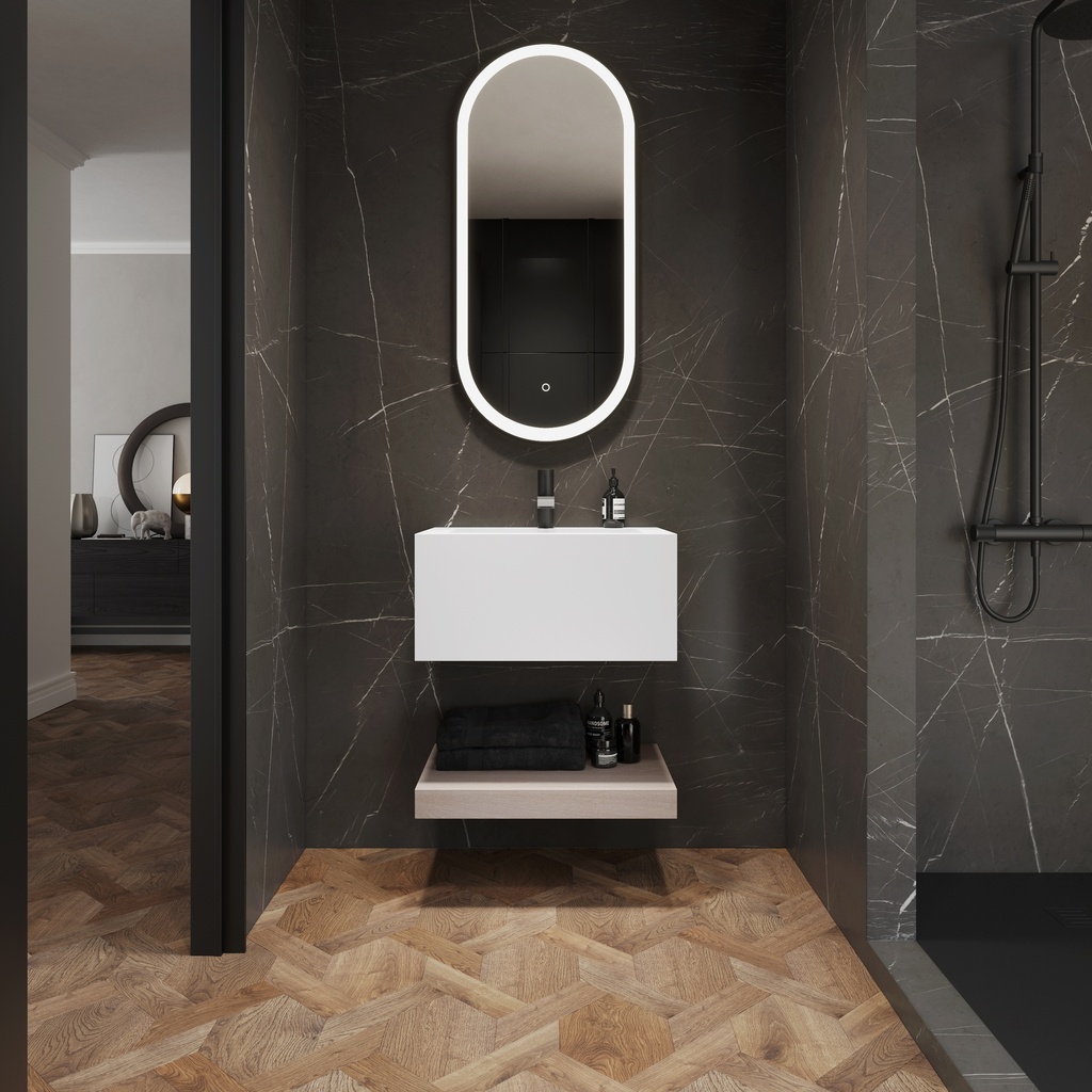 Hemera Wood Floating Bathroom Shelf | Mini Size Light Overview