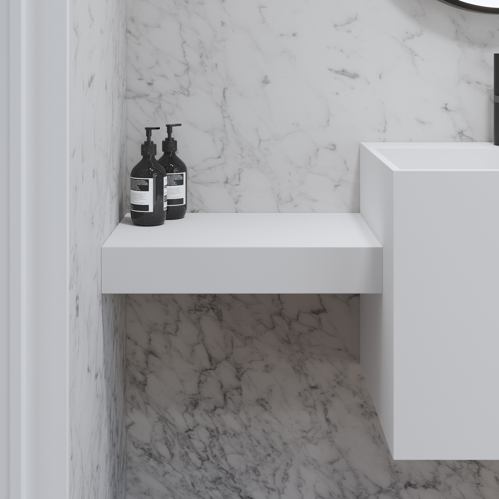Hemera Corian® Floating Bathroom Shelf Glacier White Side